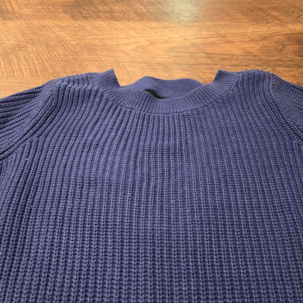 Loft Cobalt Blue Sweater Oversized Crew Neck Side Slits Back V Casual Preppy S - Picture 7 of 9